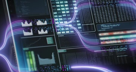 Wall Mural - Business analytics Big data technology data science flowing virtual screen tablet