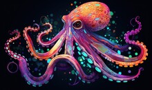 A Colorful Octopus With Black Background