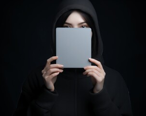 mock up phone in woman hand showing white screen