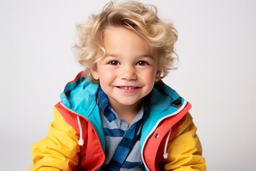 Portrait photo of 3 year old boy in colorful clothes