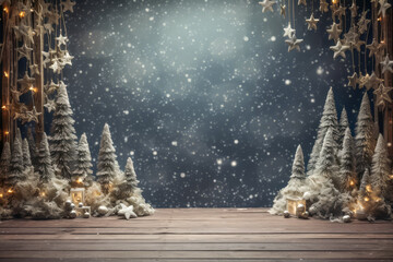 Wall Mural - Christmas trees with beautiful festive balls and space for text over wall. Christmas background