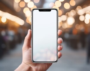 mock up phone in man hand showing white screen