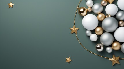 Poster - Christmas set decoration and ornament with gifts and balls on isolated green background. created with Generative AI technology