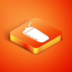 Poster - Isometric Milkshake icon isolated on orange background. Plastic cup with lid and straw. Vector