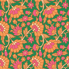 Japanese Colorful Vine Flower Vector Seamless Pattern