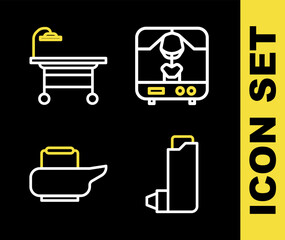 Poster - Set line X-ray machine, Inhaler, Bedpan and Operating table icon. Vector