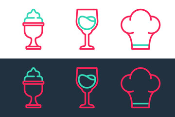 Canvas Print - Set line Chef hat, Ice cream in bowl and Wine glass icon. Vector