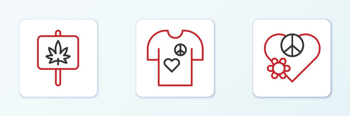 Poster - Set line Love peace, Marijuana and Peace t-shirt print stamp icon. Vector