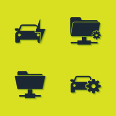 Sticker - Set Electric car, Car service, FTP folder and settings icon. Vector