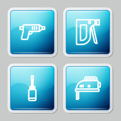 Sticker - Set line Electric cordless screwdriver, Construction stapler, Screwdriver and jigsaw icon. Vector