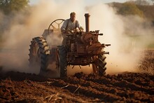 A Farmer Tilling The Soil With A Disc Harrow In Germany, Generative Ai