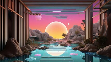 Wall Mural - Illustration of a Surreal Space.