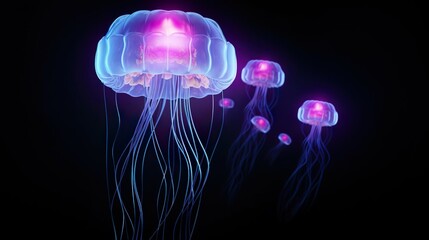 Three dimensional render of glowing jellyfish