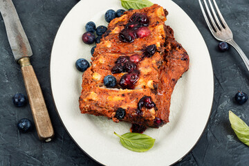 Canvas Print - Grilled pork ribs with berry sauce.