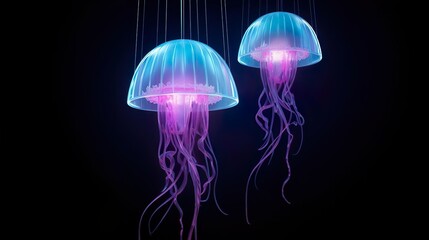 Three dimensional render of glowing jellyfish