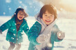 © the_lightwriter - asian kids having fun and playing in the snow
