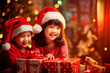asian kids celebrate Christmas with gifts
