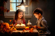 © the_lightwriter - kids celebrate thanksgiving with pumpkin