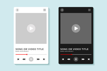 Podcast music player vector design template. Video player frame mockup interface fit for web or mobile app