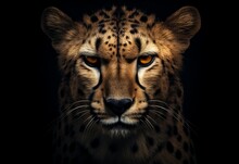 Cheetah Head Against The Black Background