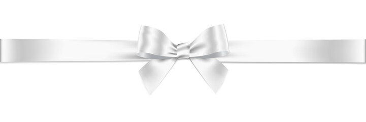 white ribbon bow realistic shiny satin with shadow long horizontal ribbon for decorate your wedding 