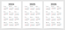 年間カレンダー縦　2024年・2025年・2026年セット
日本の祝日・年中行事入り