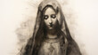 The image of the virgin Mary in black and white. Digital painting.