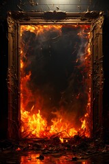 Sticker - Picture frame on fire in the middle of room.