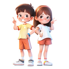 Wall Mural - 3D cartoon happy boy and girl character on transparent background. Generative AI