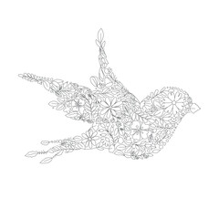 Wall Mural - Bird silhouette from floral elements. Doodle design in zentangle style. Vector illustration.