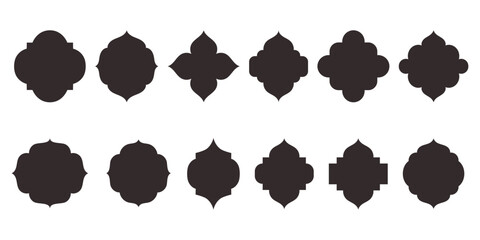 Islamic window black silhouette shape collection. Arabic, muslim architecture frame. Traditional, oriental design.