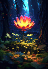 Wall Mural - Glowing flower in magic forest