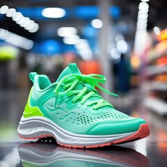 Trendy sports shoes, festive sport gym banner template background