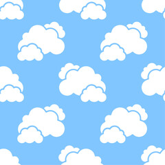 Wall Mural - cloudy sky. white clouds on blue background. vector seamless pattern.