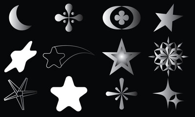 Wall Mural - set of y2k bling retro elements and abstract brutalism shapes. hipster graphic objects for logo, ico