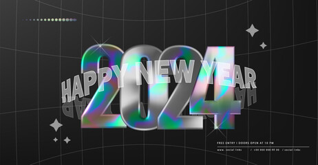 Wall Mural - 2024 modern banner with y2k aesthetics. happy new year 2024 with retro typography concept.