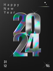 Wall Mural - happy new year 2024 design. typography design holographic numbers . premium vector design for poster