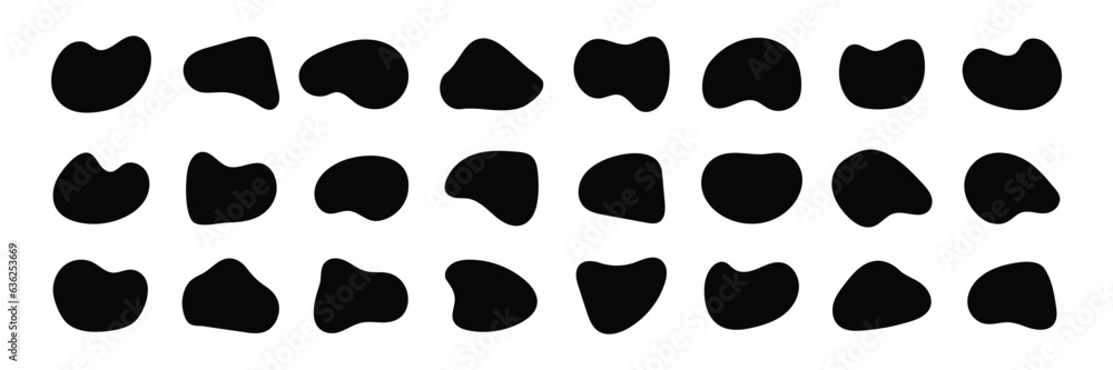 Blob shape organic set. Random black cube drops simple shapes. Pebble ...