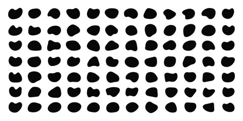 Blob shape organic set. Random black cube drops simple shapes. Collection forms for design and paint liquid black blotch shapes
