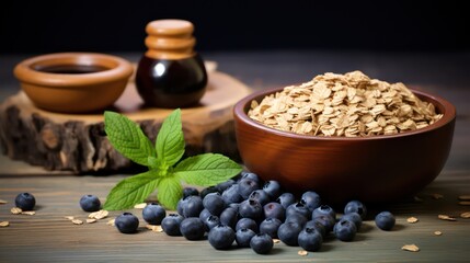 Canvas Print - oat meal with blueberries