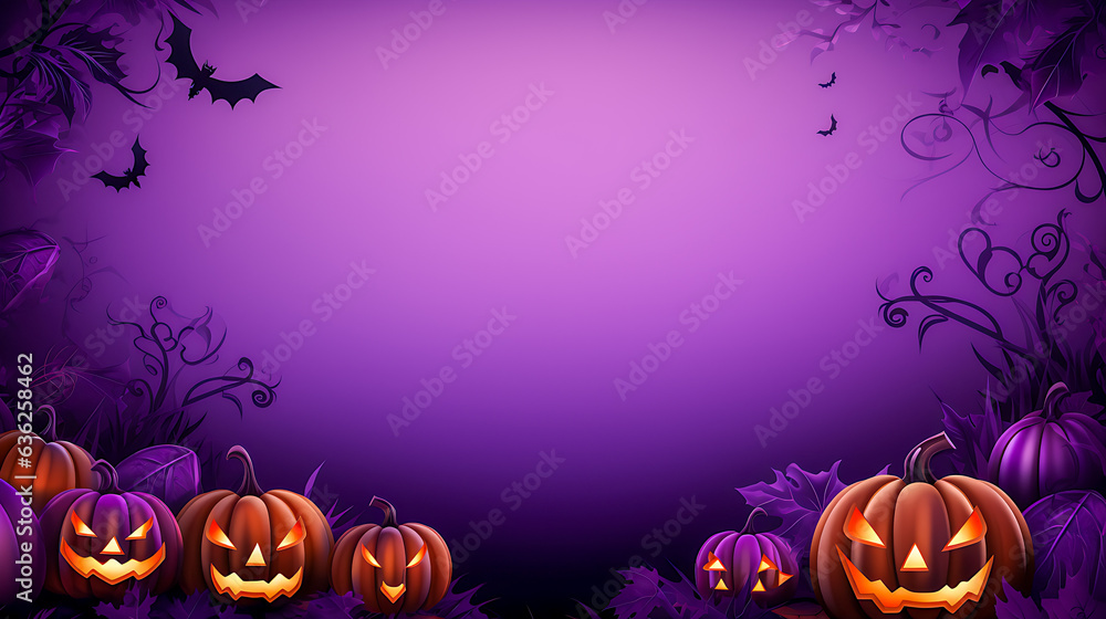 Halloween background with a pumkins, bats, spiders and autumn leaves in ...
