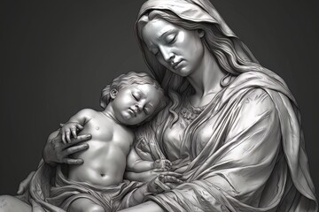 Wall Mural - Statue of the Orthodox Virgin Mary with the Child AI