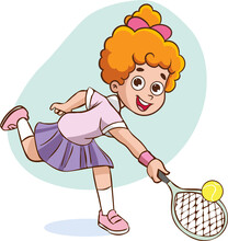 Vector Illustration Of Girl Playing Tennis