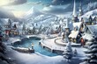 verträumtes, weihnachtliche Dorf in einer winterlandschaft  (Generative AI)