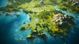 Fototapeta Na sufit - Game Map, Board Game Digital Board, Top View.forests and floating lands.Concept Art Scenery. Book Illustration. Video Game Scene. Serious Digital Painting. CG Artwork Background. Generative AI.
