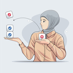 Muslim Business Illustration. Work task and time management strategy to increase productivity vector illustration