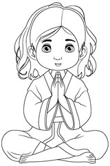 Sticker - Young Girl Sitting and Praying in Meditation