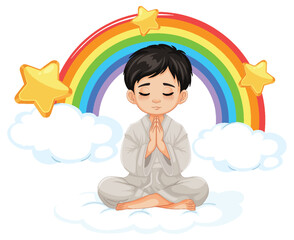 Sticker - Religious Boy Praying on Rainbow Sky