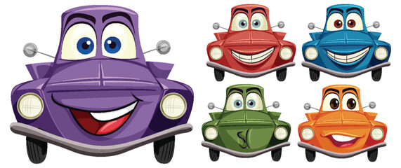 Poster - Colorful Smiling Cartoon Car Illustration