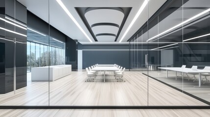 Aufkleber - Corridor and modern conference room separated by glass panel, Business and presentation concept.